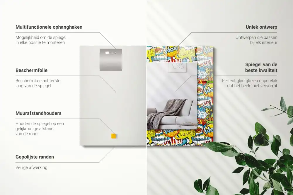 Rectangular wall mirror design Colorful comic speech bubbles