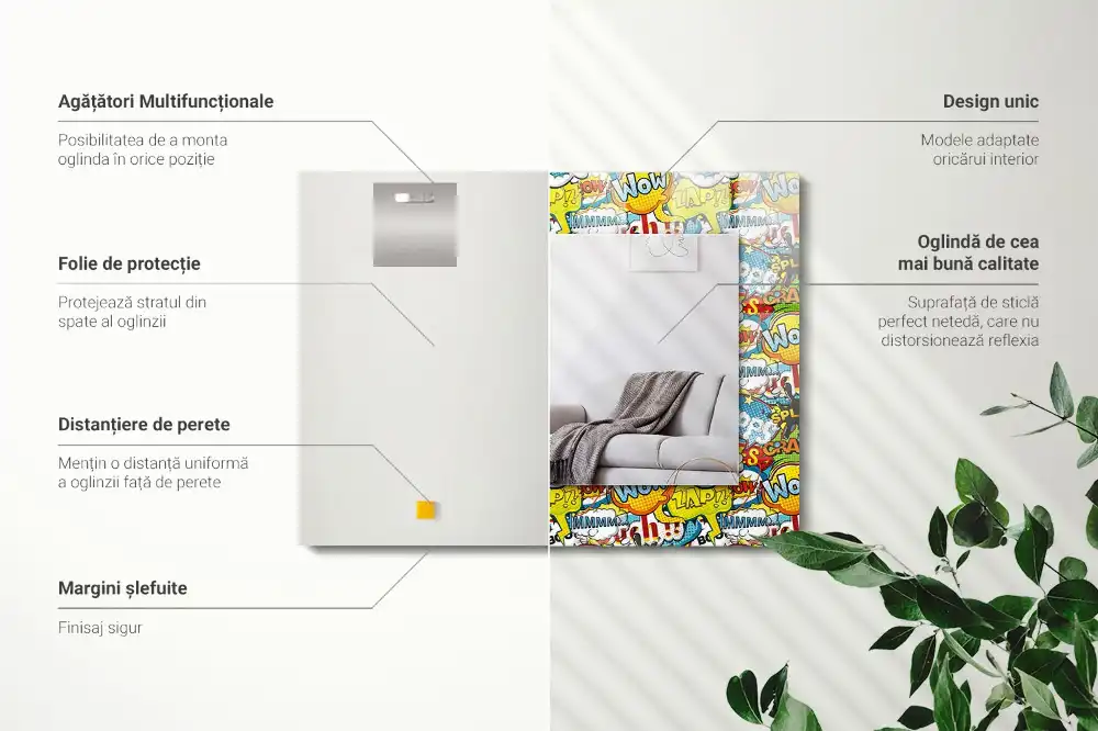 Rectangular wall mirror design Colorful comic speech bubbles