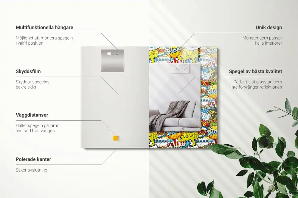 Rectangular wall mirror design Colorful comic speech bubbles