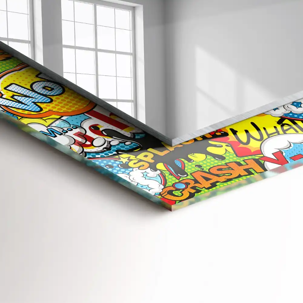 Rectangular wall mirror design Colorful comic speech bubbles