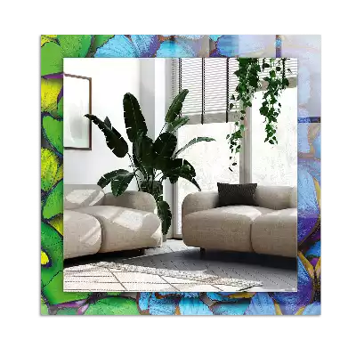 Rectangular decorative mirror Blue and green butterflies