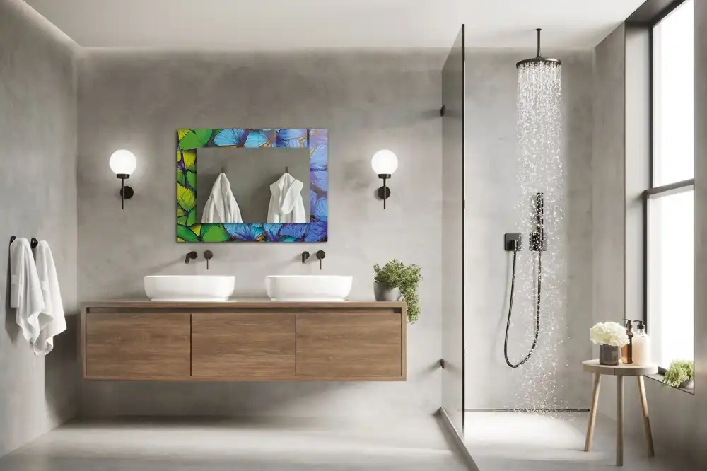 Rectangular decorative mirror Blue and green butterflies