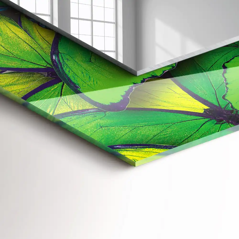 Rectangular decorative mirror Blue and green butterflies
