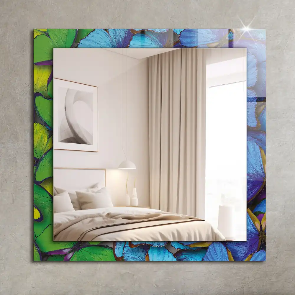 Rectangular decorative mirror Blue and green butterflies