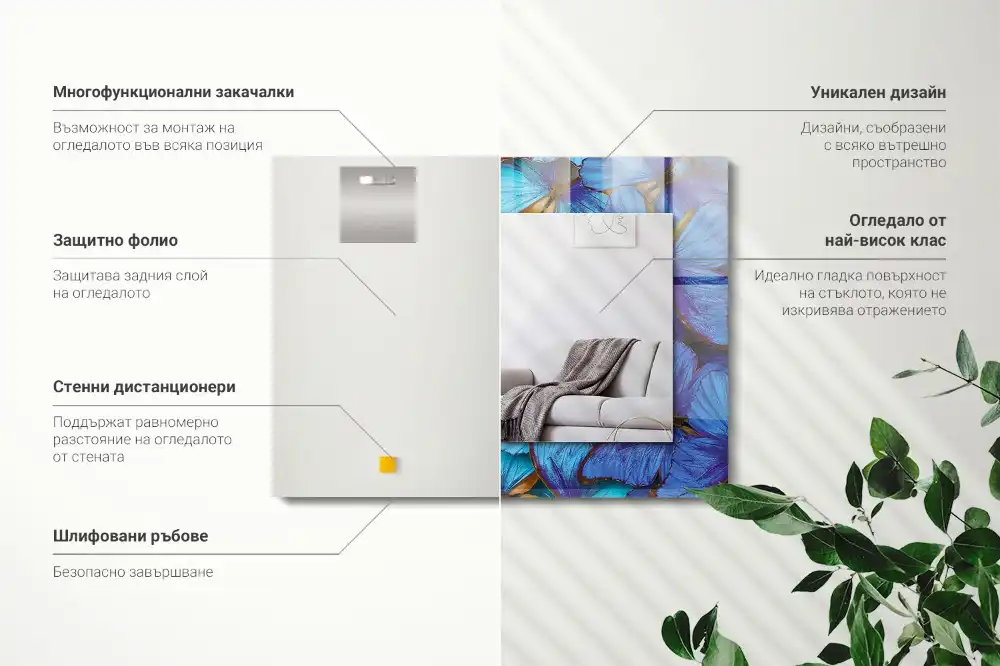 Rectangular decorative mirror Blue and green butterflies