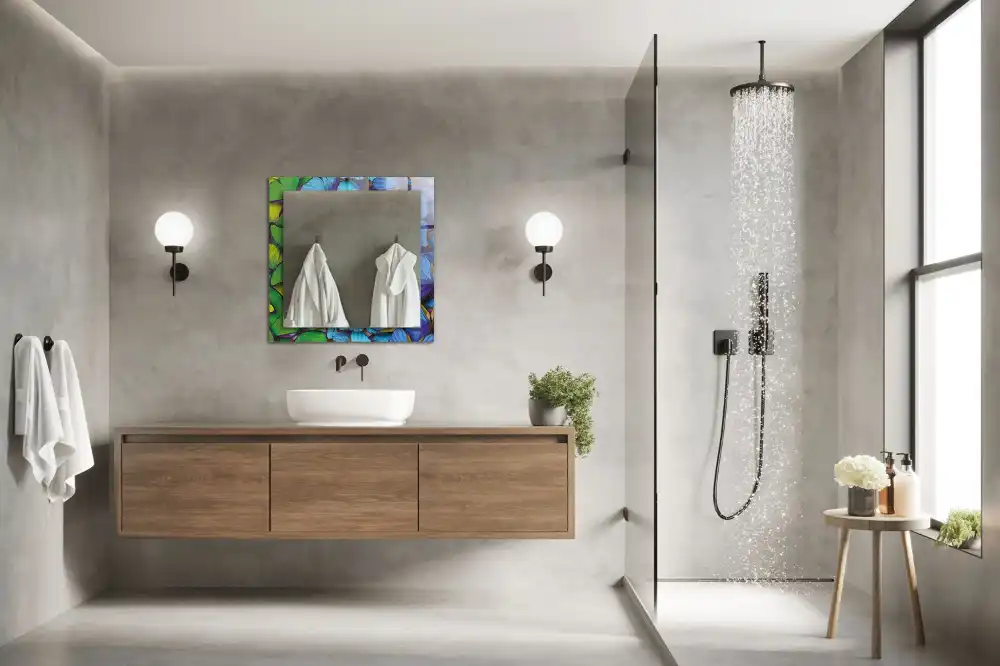 Rectangular decorative mirror Blue and green butterflies