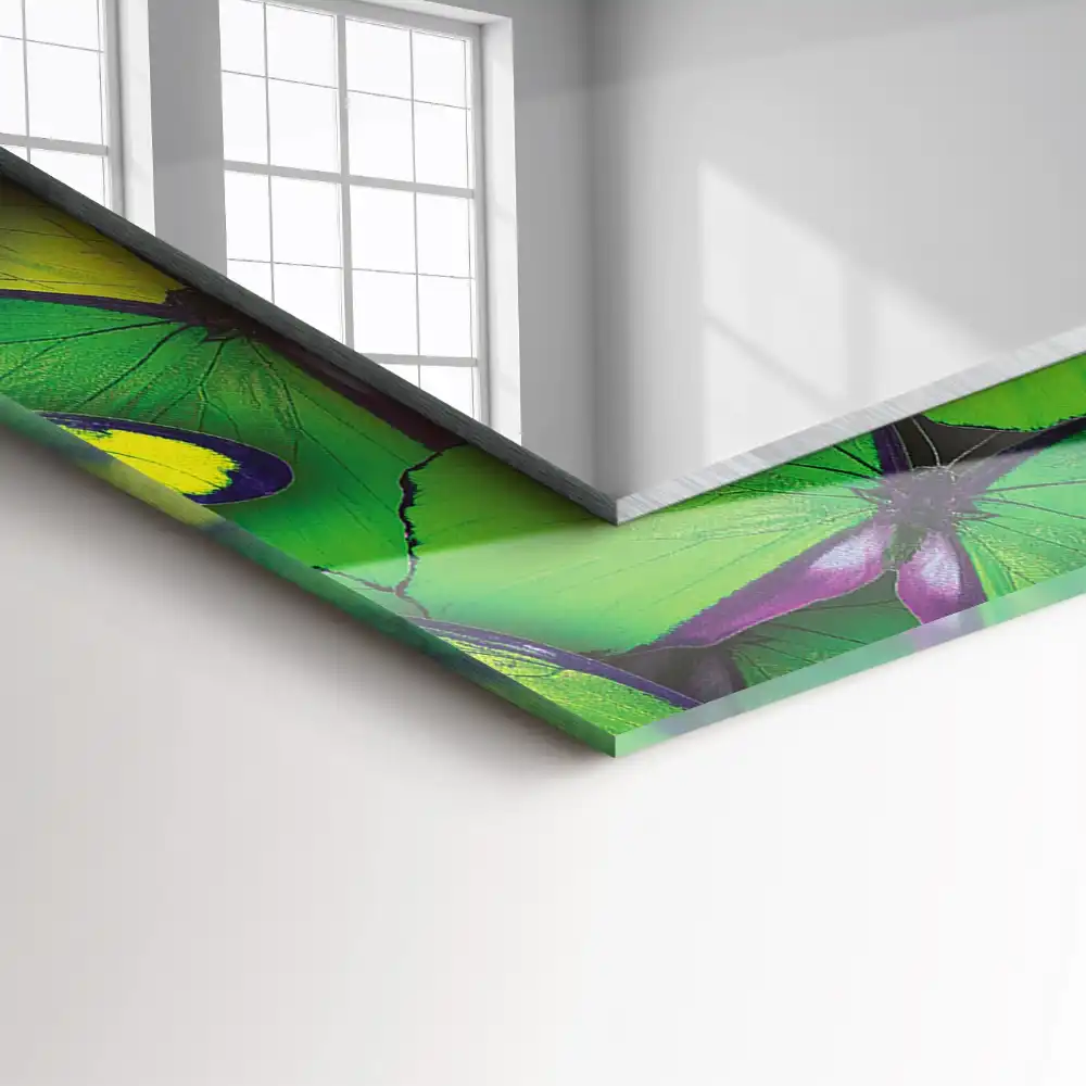Rectangular decorative mirror Blue and green butterflies