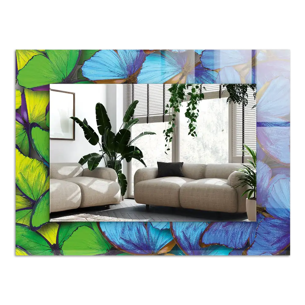 Rectangular decorative mirror Blue and green butterflies