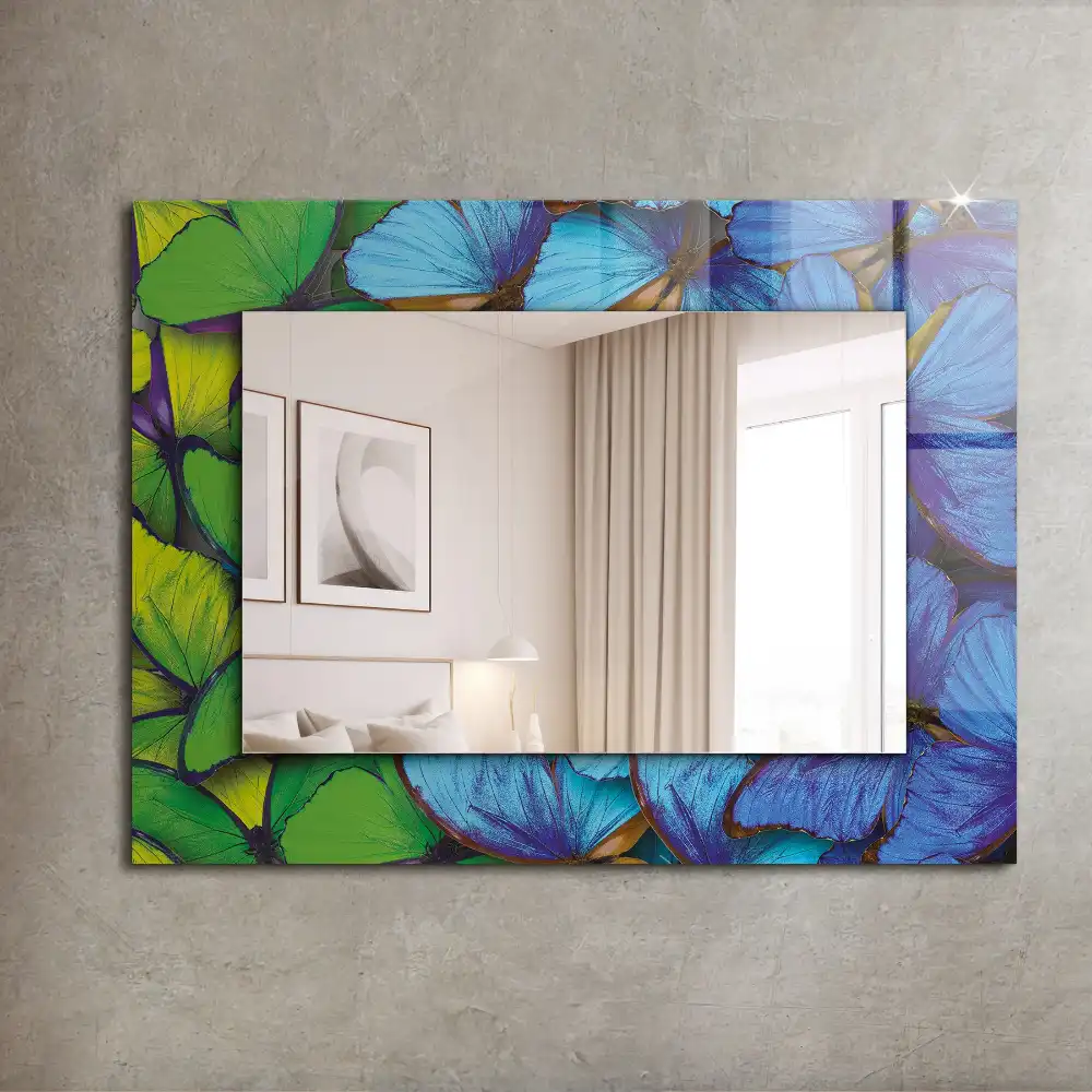 Rectangular decorative mirror Blue and green butterflies