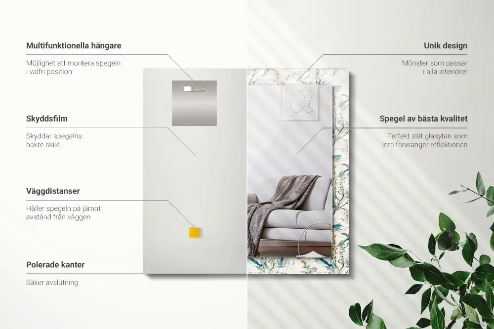 Rectangular mirror print Floral watercolor pattern