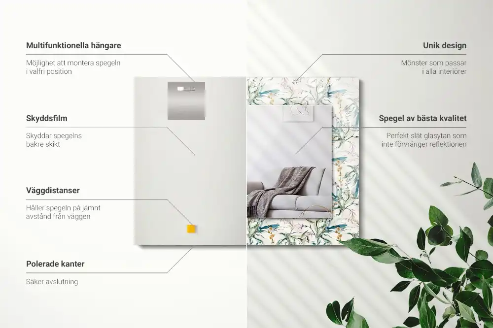 Rectangular mirror print Floral watercolor pattern