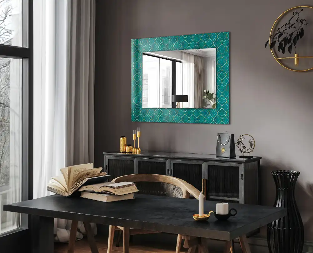 Rectangle decorative mirror Green geometric pattern