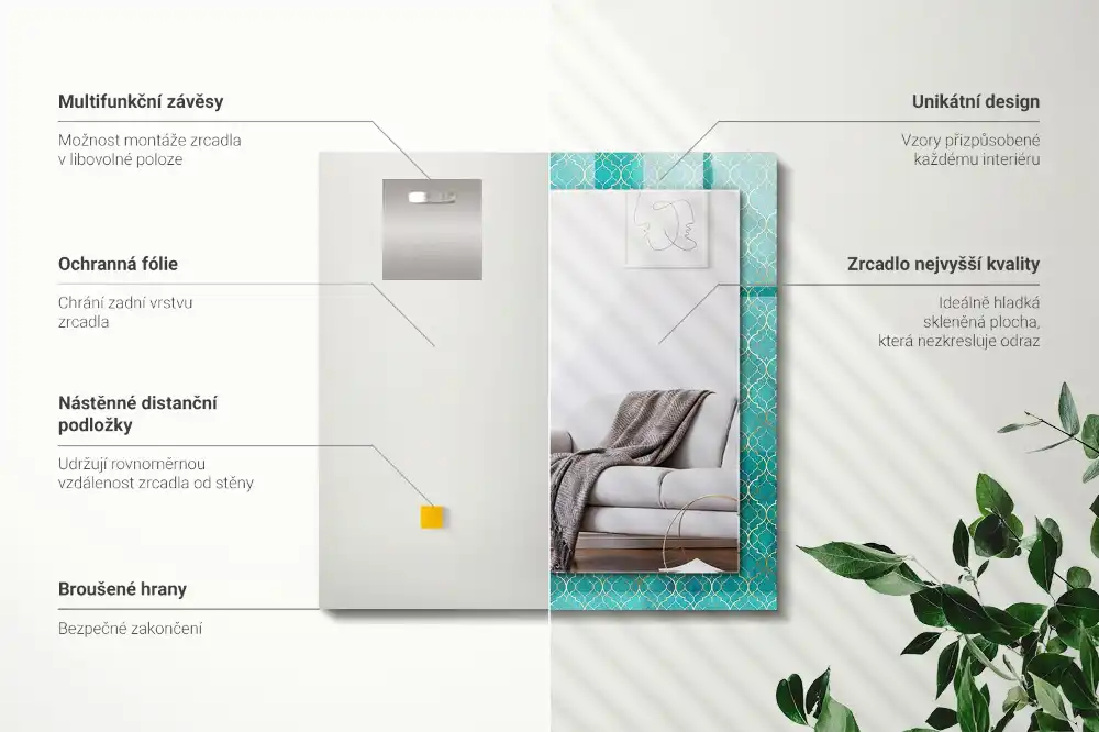 Rectangle decorative mirror Green geometric pattern