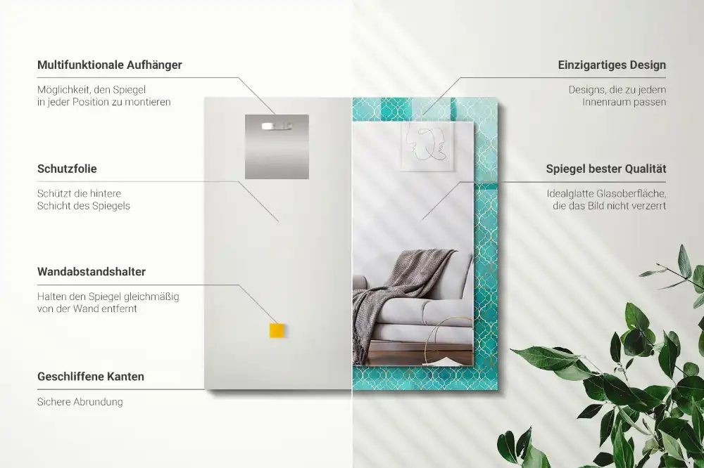 Rectangle decorative mirror Green geometric pattern