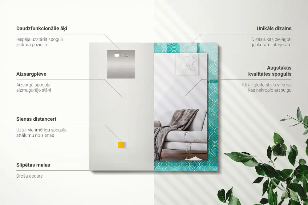 Rectangle decorative mirror Green geometric pattern