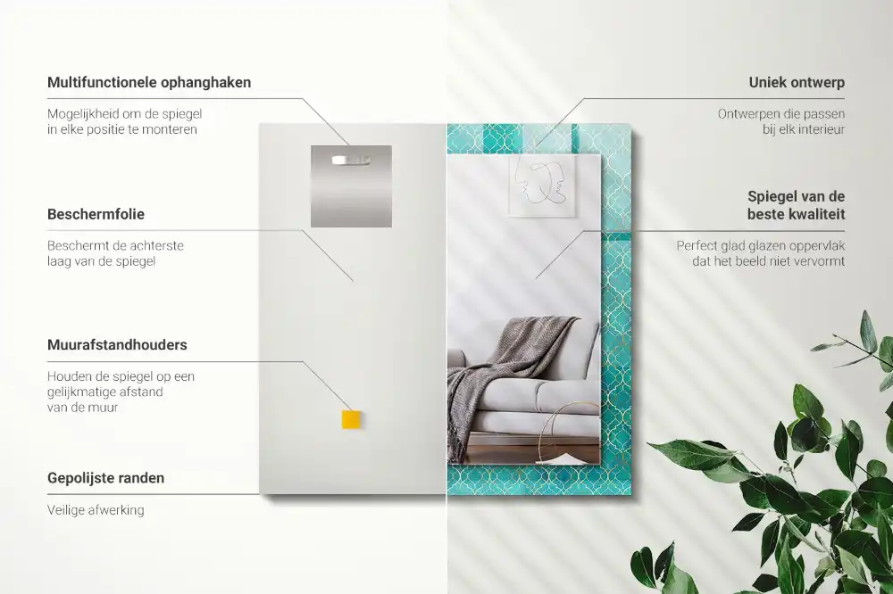 Rectangle decorative mirror Green geometric pattern