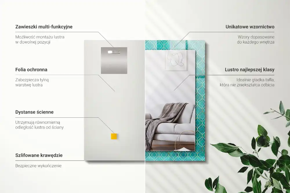 Rectangle decorative mirror Green geometric pattern