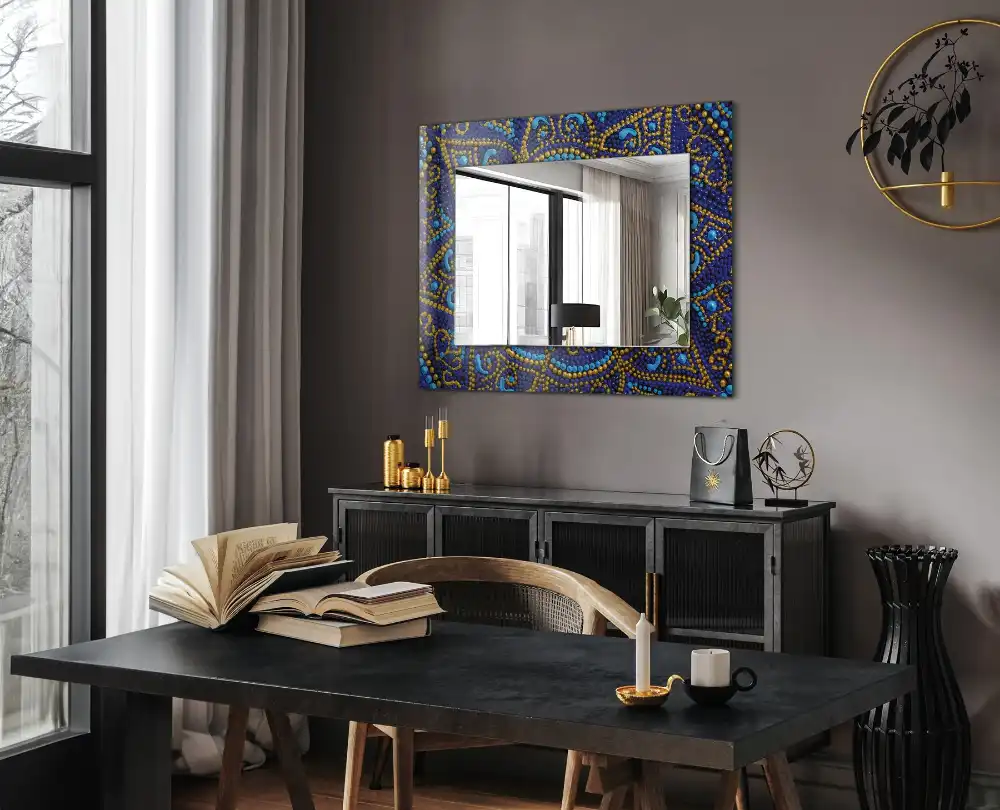 Rectangular mirror print Blue dotted mandala