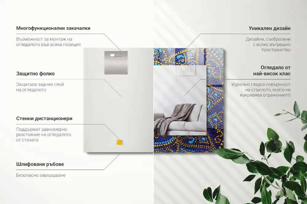 Rectangular mirror print Blue dotted mandala