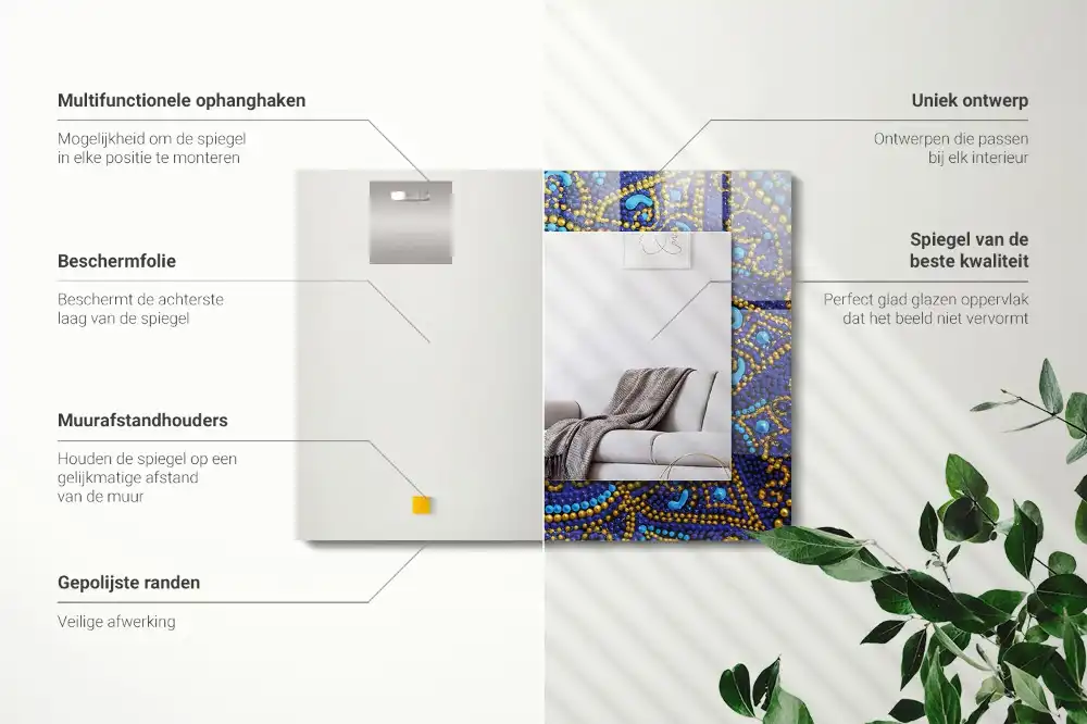 Rectangular mirror print Blue dotted mandala