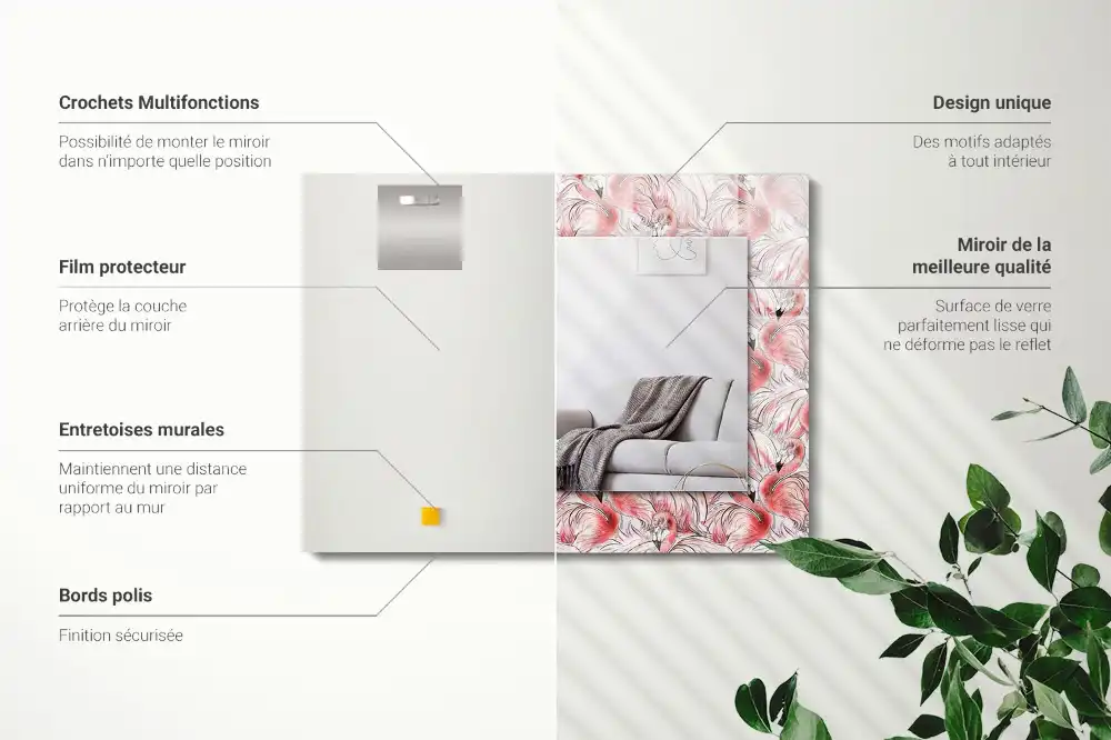 Rectangle decorative mirror Pink flamingos