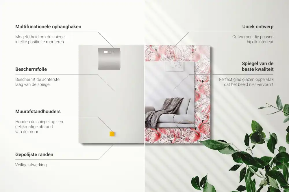 Rectangle decorative mirror Pink flamingos