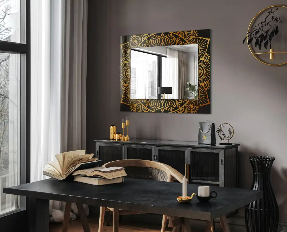 Rectangular wall mirror design mandala pattern