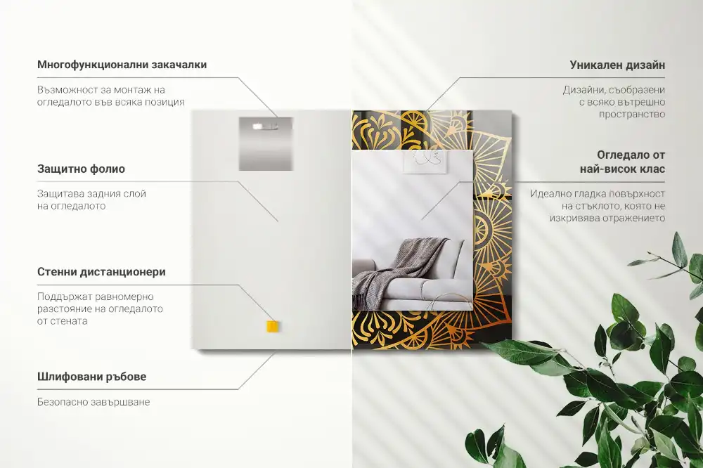 Rectangular wall mirror design mandala pattern