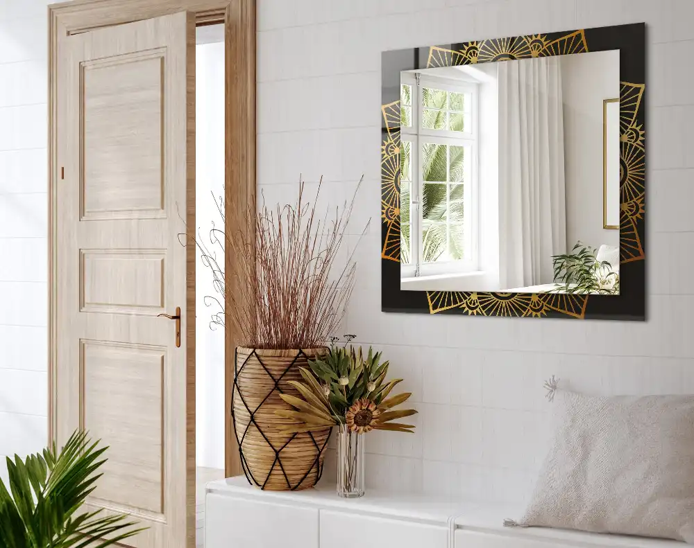 Rectangular wall mirror design mandala pattern