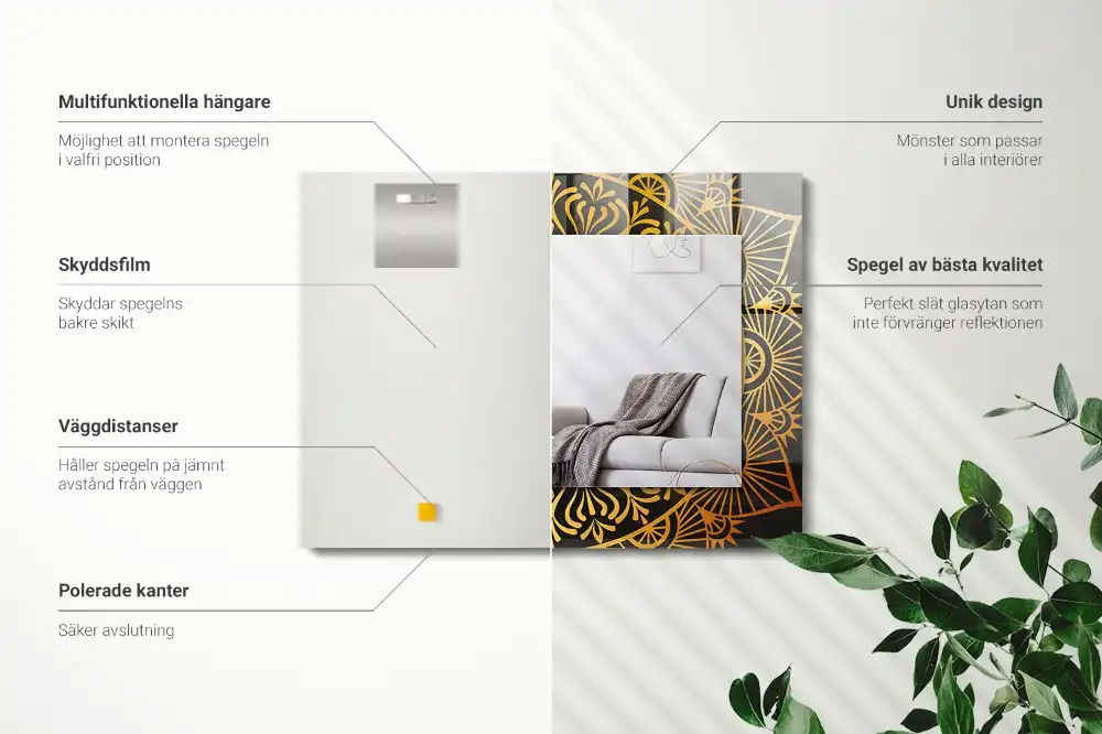 Rectangular wall mirror design mandala pattern