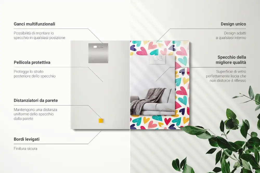 Rectangular decorative mirror Colorful hearts pattern