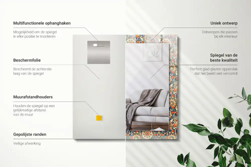 Rectangle decorative mirror Floral wallpaper pattern