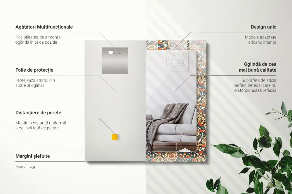 Rectangle decorative mirror Floral wallpaper pattern