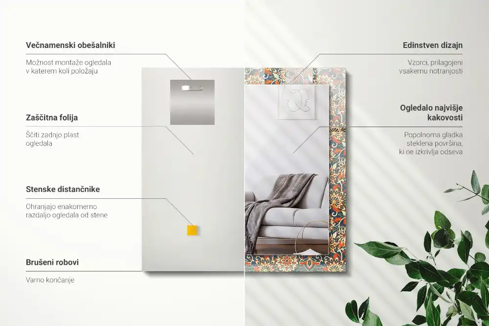 Rectangle decorative mirror Floral wallpaper pattern