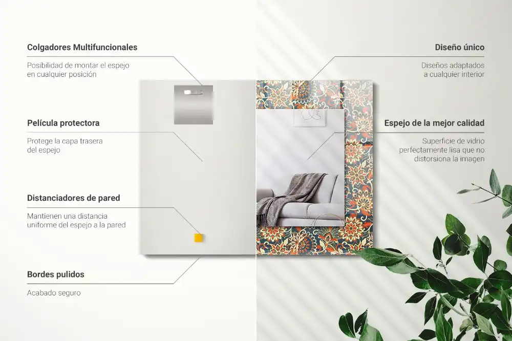 Rectangle decorative mirror Floral wallpaper pattern