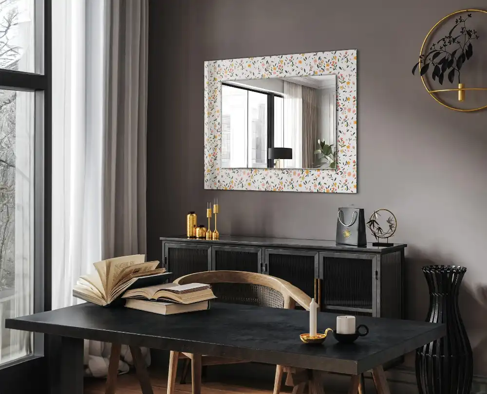 Rectangular wall mirror design Floral fabric pattern