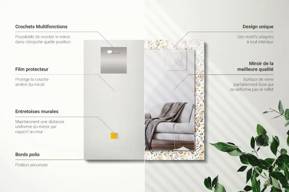 Rectangular wall mirror design Floral fabric pattern