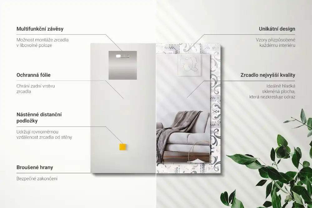 Rectangle decorative mirror Tile pattern ornaments