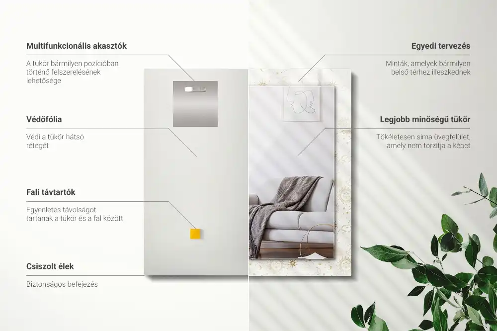 Rectangular wall mirror design Sun Moon Stars