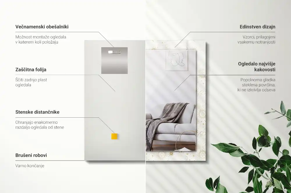 Rectangular wall mirror design Sun Moon Stars