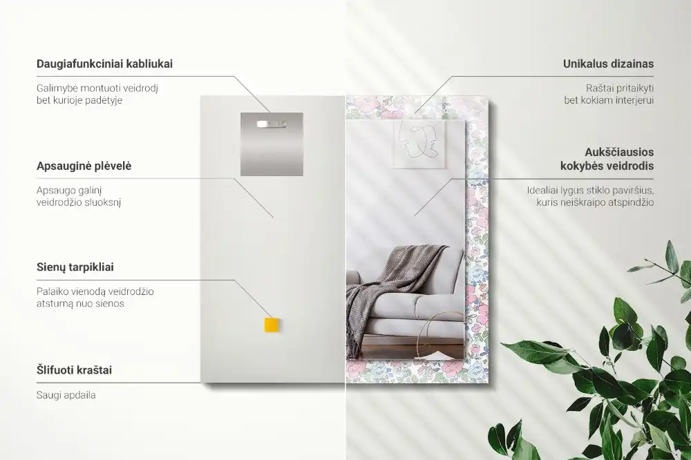 Rectangular decorative mirror Floral fabric pattern