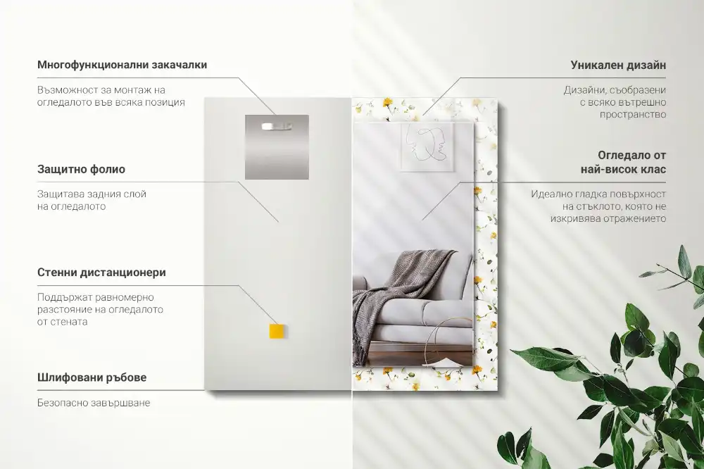 Rectangular mirror print Flowers leaves pattern