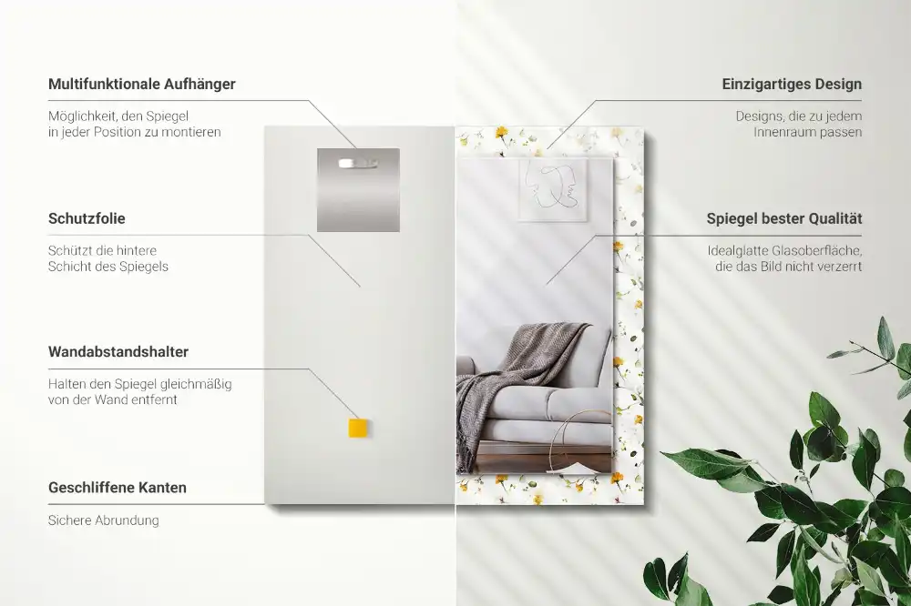 Rectangular mirror print Flowers leaves pattern