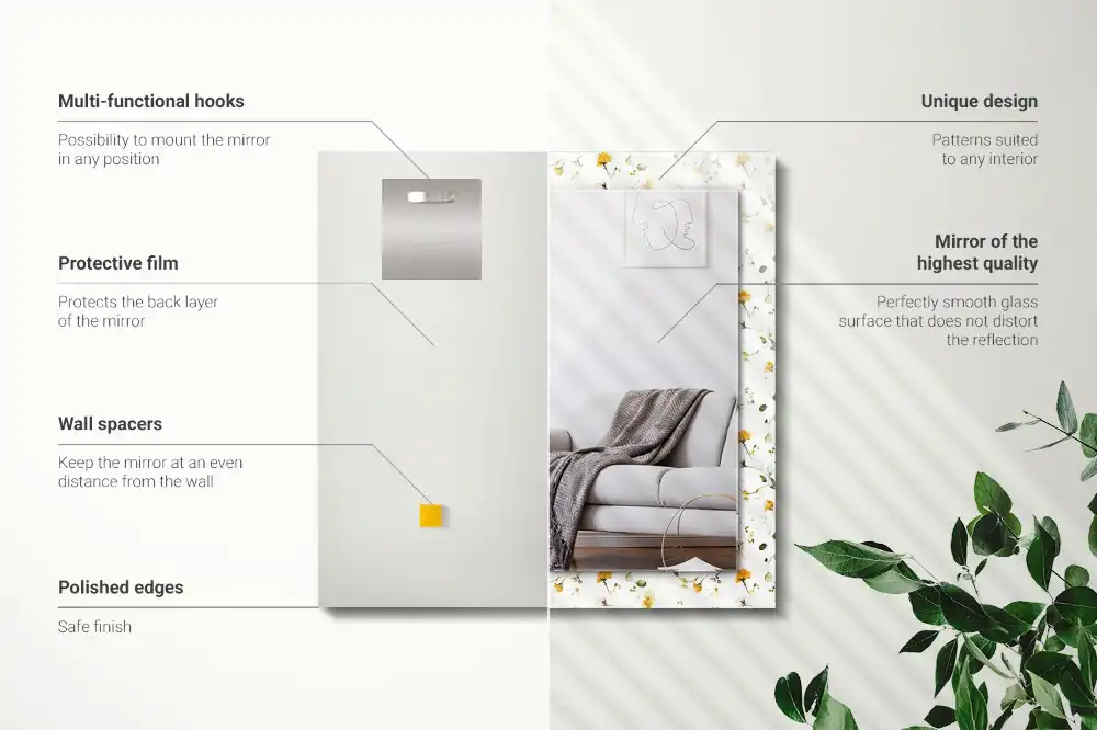 Rectangular mirror print Flowers leaves pattern