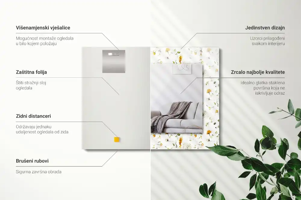 Rectangular mirror print Flowers leaves pattern