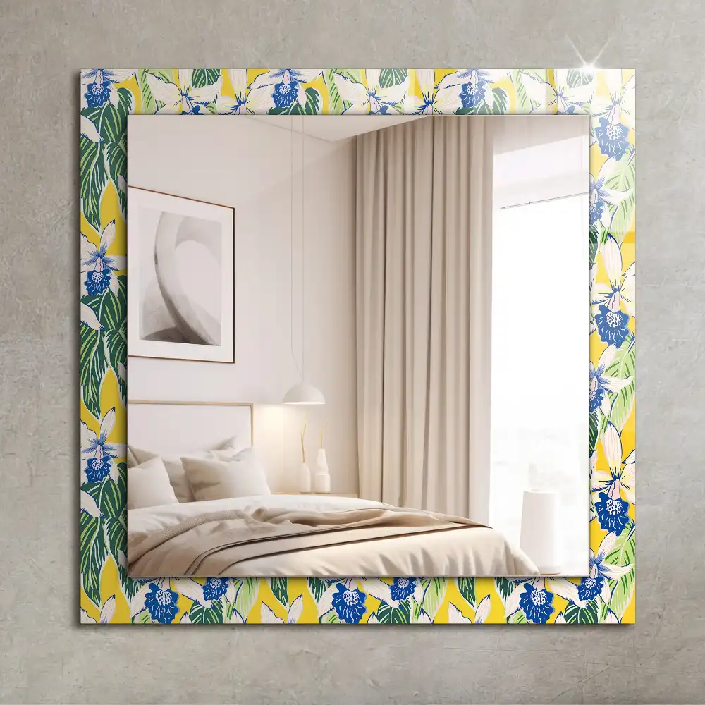 Rectangular wall mirror design Flowers and leaves