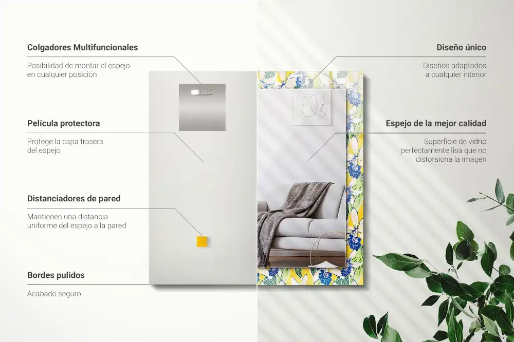 Rectangular wall mirror design Flowers and leaves