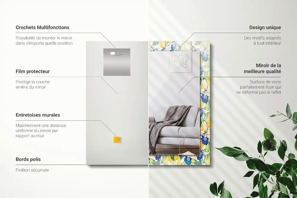 Rectangular wall mirror design Flowers and leaves