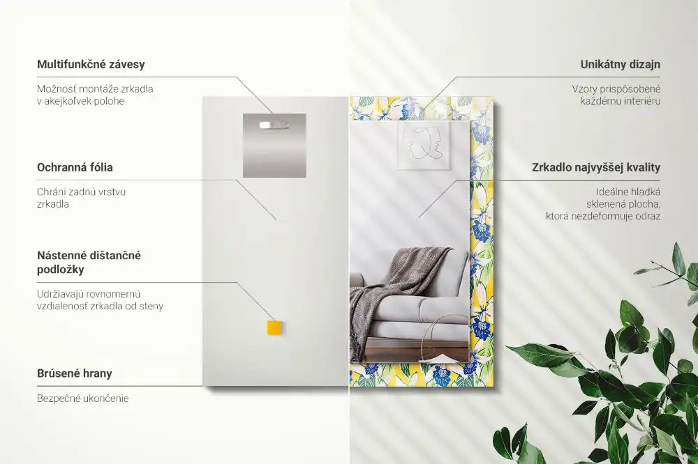 Rectangular wall mirror design Flowers and leaves