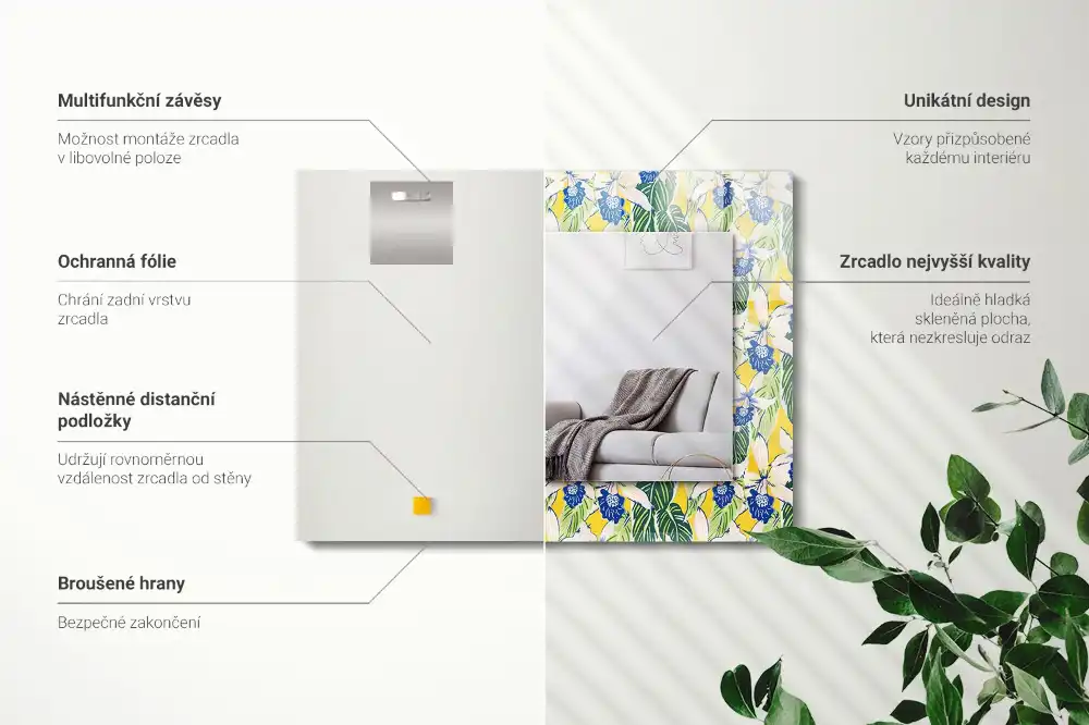 Rectangular wall mirror design Flowers and leaves